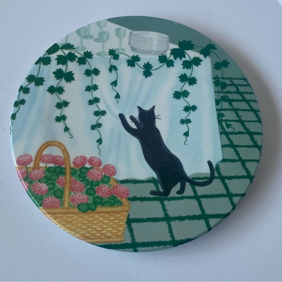 MEBEL Black Cat Trivet Made In Italy Melamine 7.75” EUC Flowers Plants Tray Dish - Picture 15 of 15